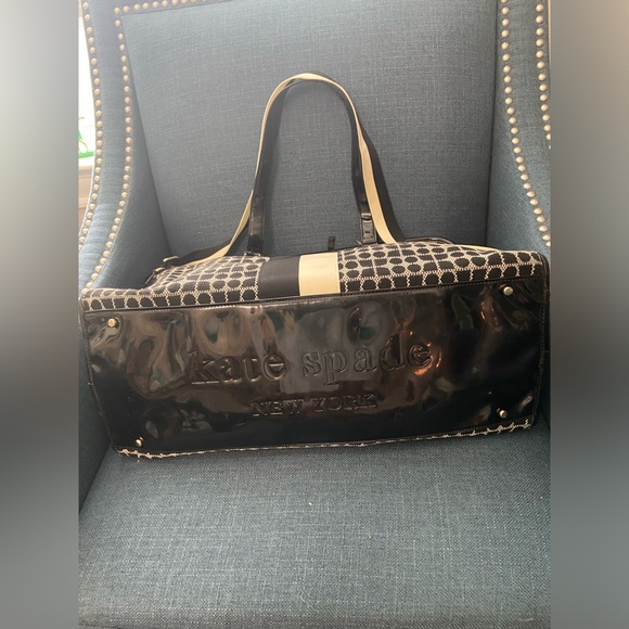 Kate Spade Noel Print Duffel Weekender Travel/Carry-On Bag Black & Cream w Green - Picture 5 of 16